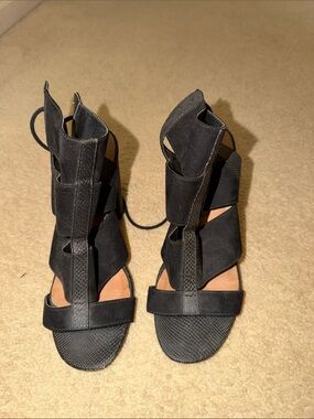Charlotte Russe Black Strappy Lace-Up Heels